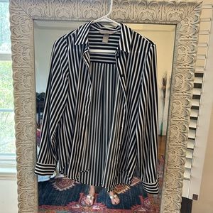 Black and white striped blouse silk like
